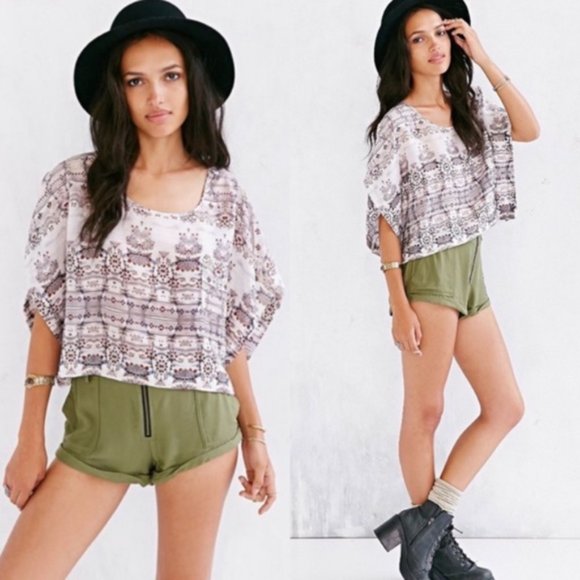 Urban Outfitters Sparkle & Fade Tops - UO Sparkle & Fade Silk Boxy Batwing Blouse Crop X